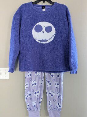 Womens Nightmare Before Christmas Purple Plush 2 Piece Pajama Set Medium